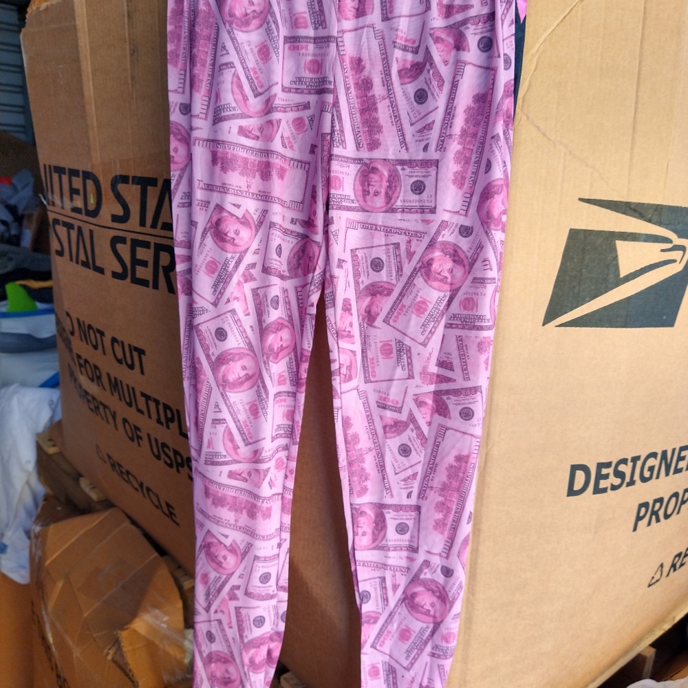See through$100 bill pink leggings